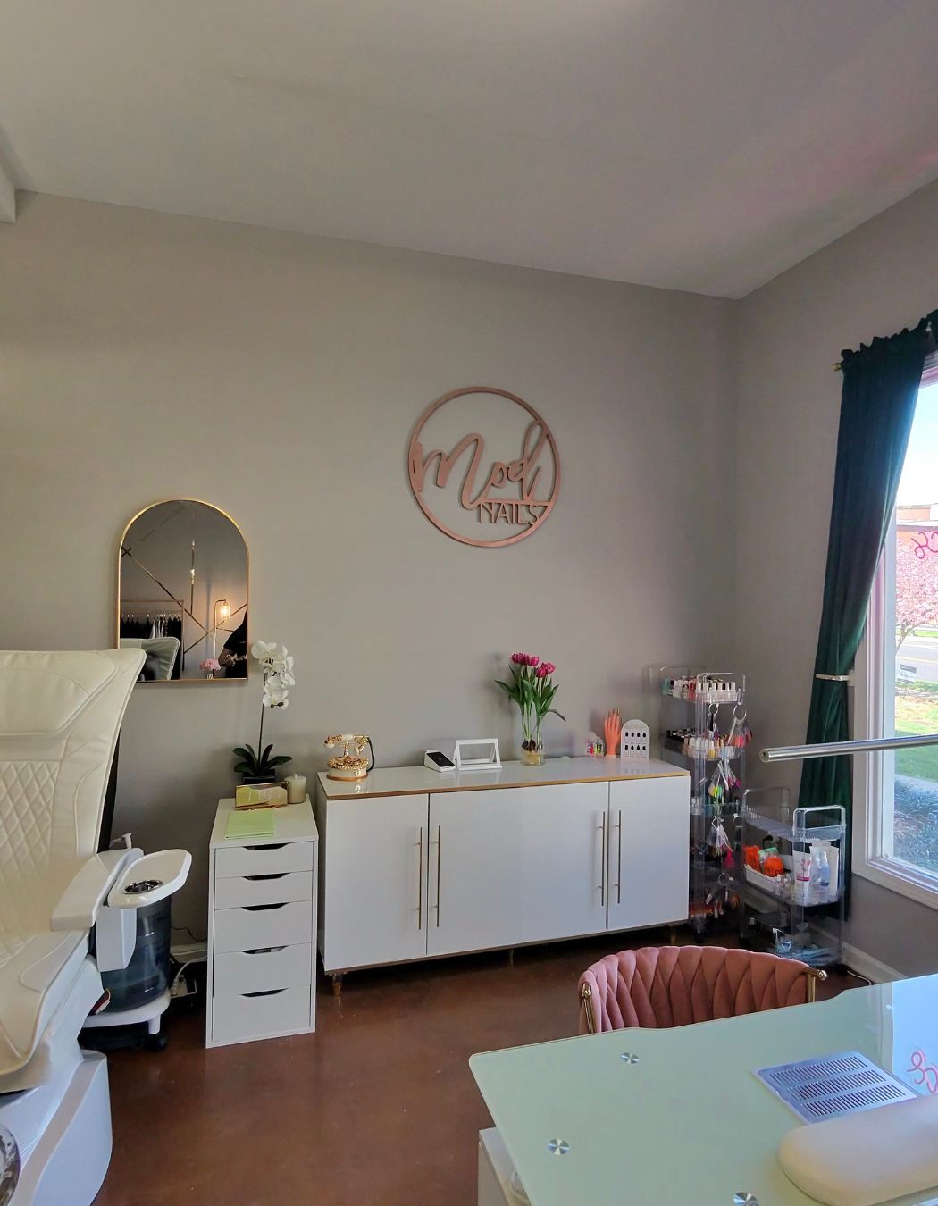 Nail station at Mod Esthetics in Charlotte, NC, featuring a clean, modern setup.