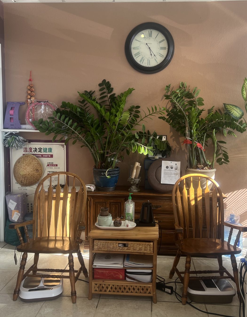 Two rocking chairs in a foot reflexology treatment area at a wellness spa in San Antonio, Texas, designed for relaxation and comfort.